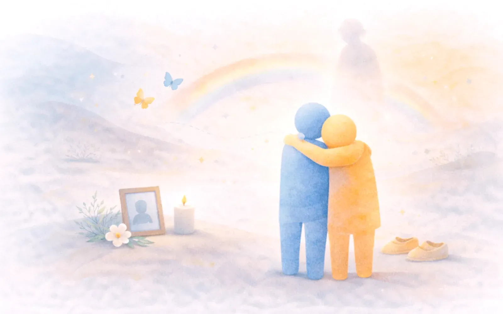 Ilustración suave sobre duelo y pérdidas