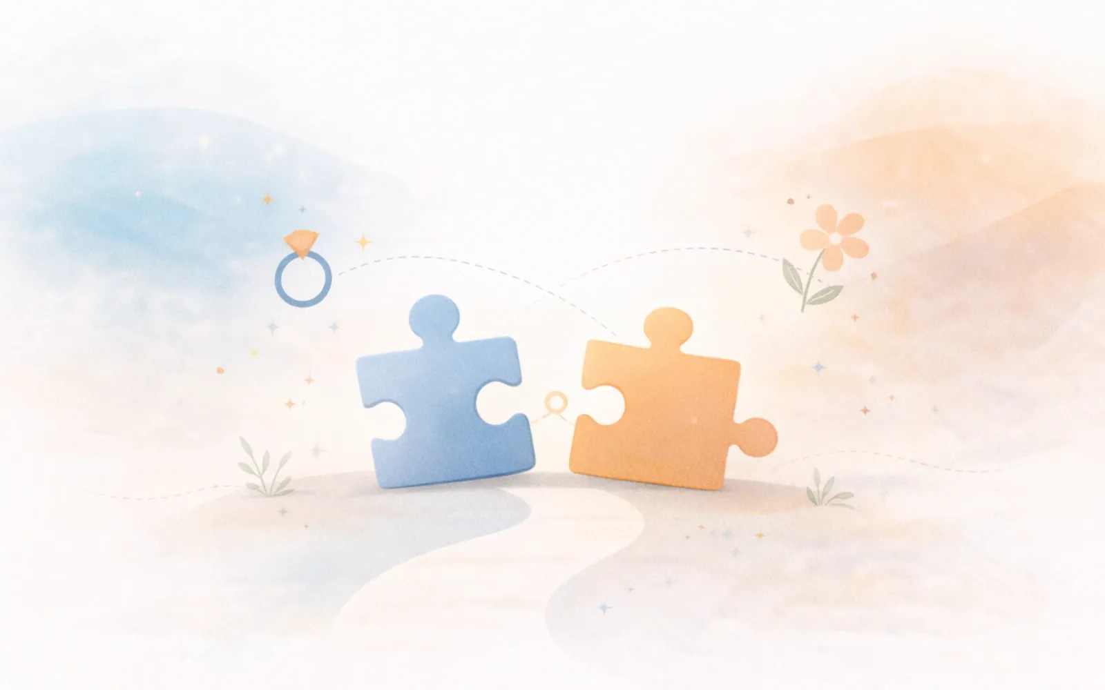 Ilustración abstracta en tonos azul y naranja